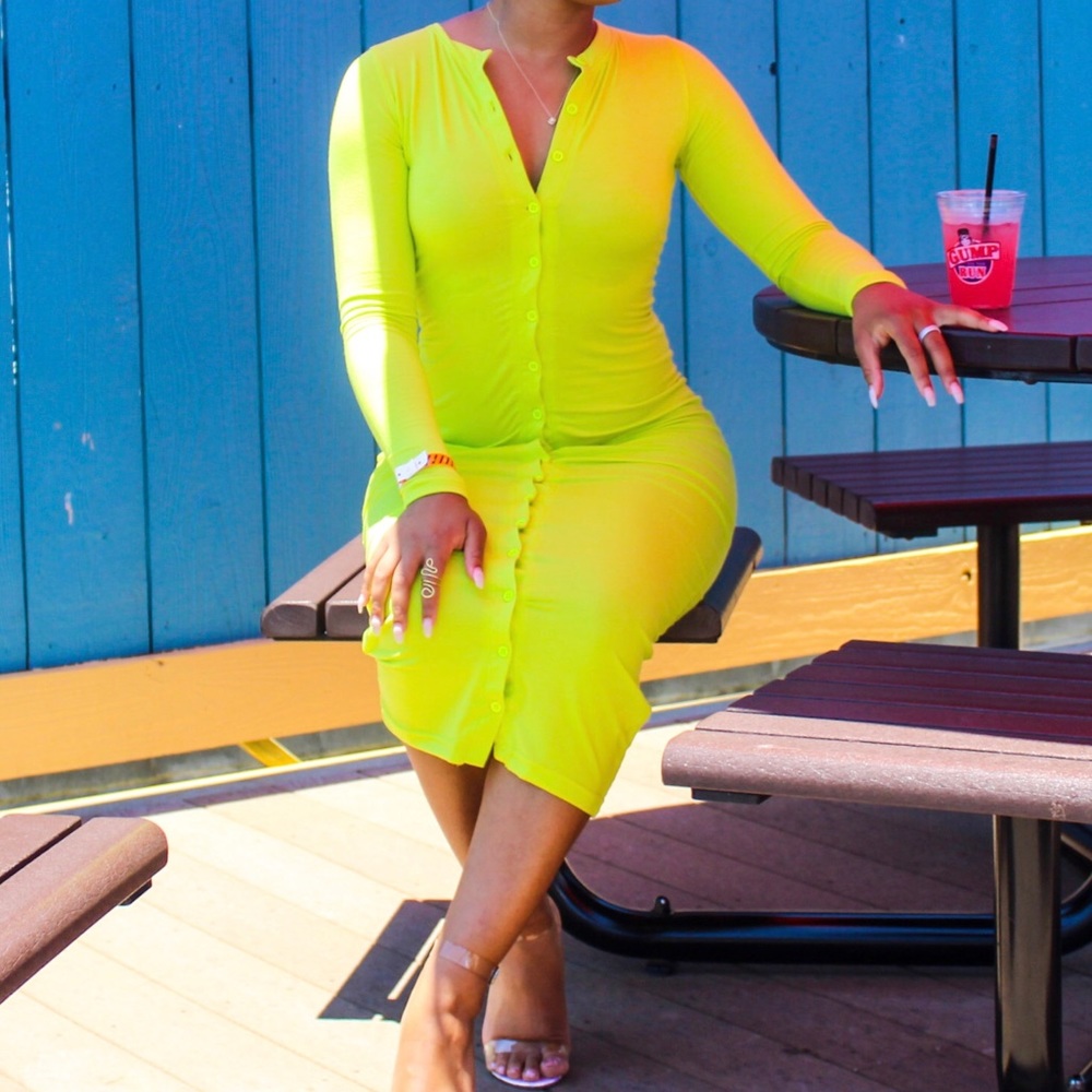 Lime button-through bodycon midi dress